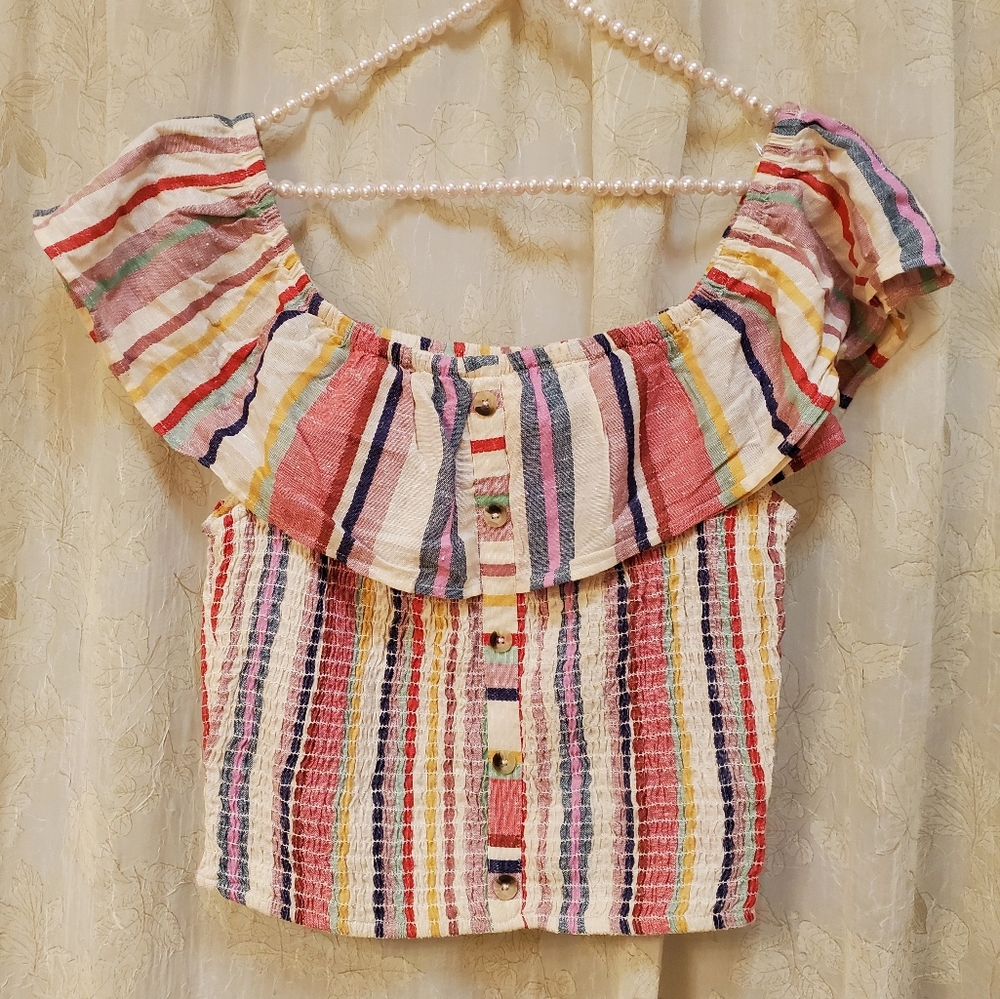 Dizzire Stripe Shirred Top